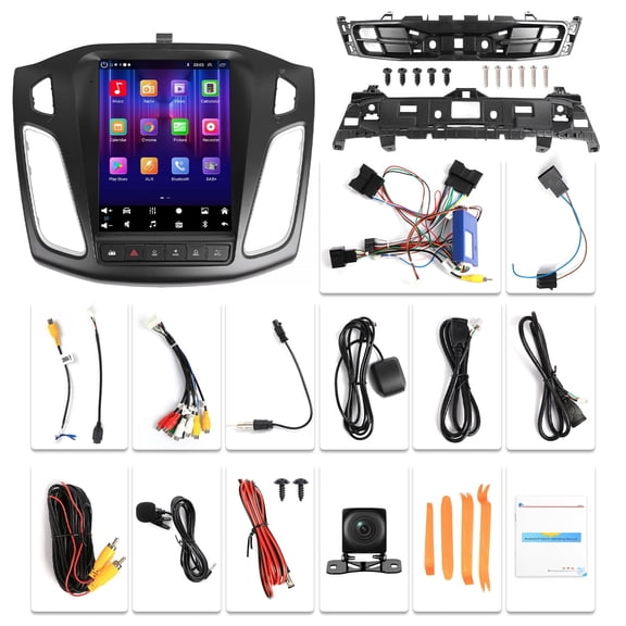 NURATIT Car Stereo Radio For Ford Focus Car Stereo Radio 2012-2018 with Carplay/Android Auto, 10.4 Inch IPS Touch Screen Replacement with Mirror Link Backup Camera, 2 GB + 64 GB