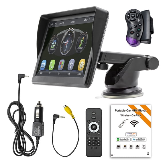 NURATIT Carplay Screen for Car, 7 Inch Portable Touch Screen Car Stereo with Wireless Carplay & Android Auto, Bluetooth, Airplay/Mirror Link, Voice Control, AUX