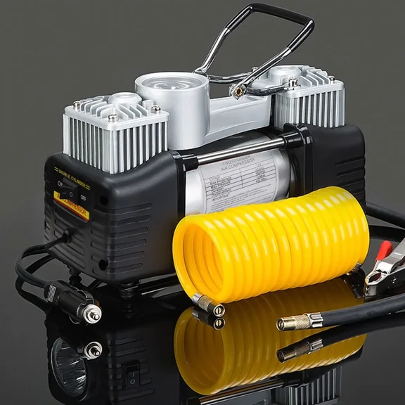 NURATIT Faster Inflation Tire Inflator Heavy Duty Double Cylinders with Portable Bag- Car Accessories, Metal 12V Air Compressor Pump 150PSI with Adapter for Car, Truck, SUV Tires, Dinghy, Air Bed