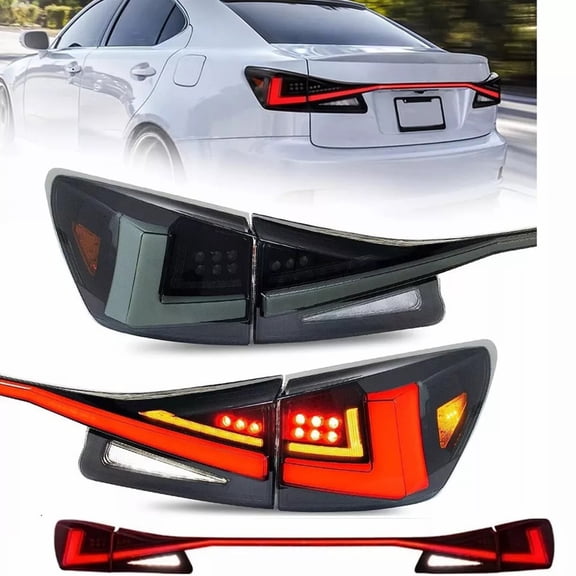 NURATIT LED Middle Lamp Tail Lights Compatible With Lexus IS250 IS350 ISF 2006-2013 Start-up Animation Sequential Turn Signal Facelift Rear(Smoked)
