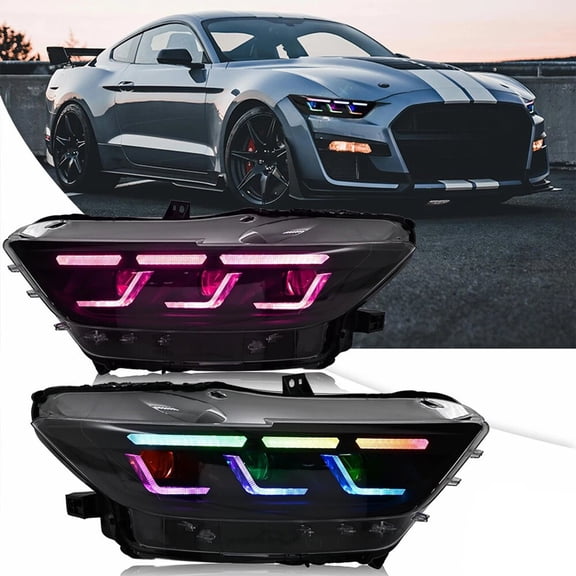 NURATIT 1 Pair of RGB LED Headlights with Color Changing Function for Ford Mustang 2015 2016 2017 Models