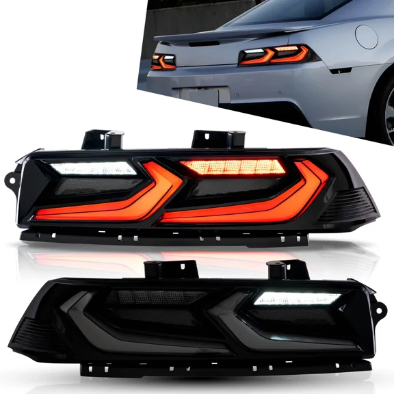 NURATIT Smoked LED Tail Lights For 2014-2015 Chevrolet Chevy Camaro Rear Lamps, Left + Right Pair Assembly, Direct Replacement