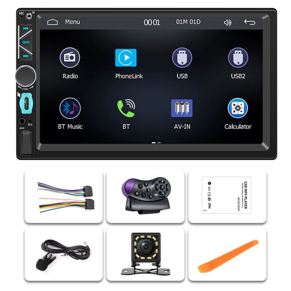 NURATIT Type-C&USB Single-Din-Carplay& Android-Auto-Car-Radio 7-inch Touchscreen Bluetooth/Backup Camera//FM/RDS MP5 Player