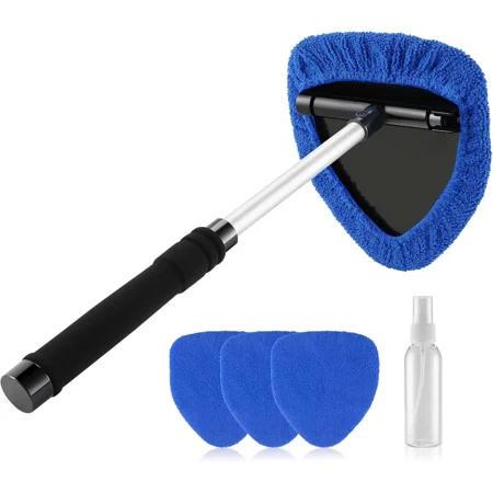 NURATIT Windshield Cleaner Tool Kit, Extendable Car Window Wiper Brush, 3 Microfiber Pads & Spray Bottle for Auto/Home