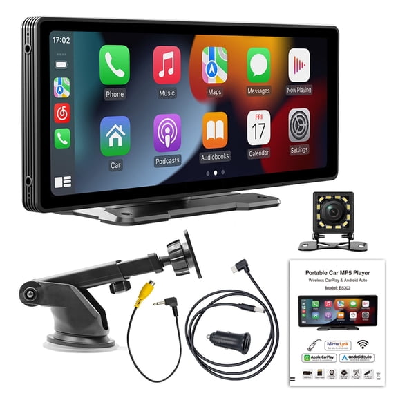 NURATIT Wireless Apple Carplay Screen for Car, 10.26" HD Touchscreen Portable Android Auto Car Stereo with Bluetooth Car Radio Receiver Support GPS Navigation, Voice Control, Mirror Link, FM/AUX