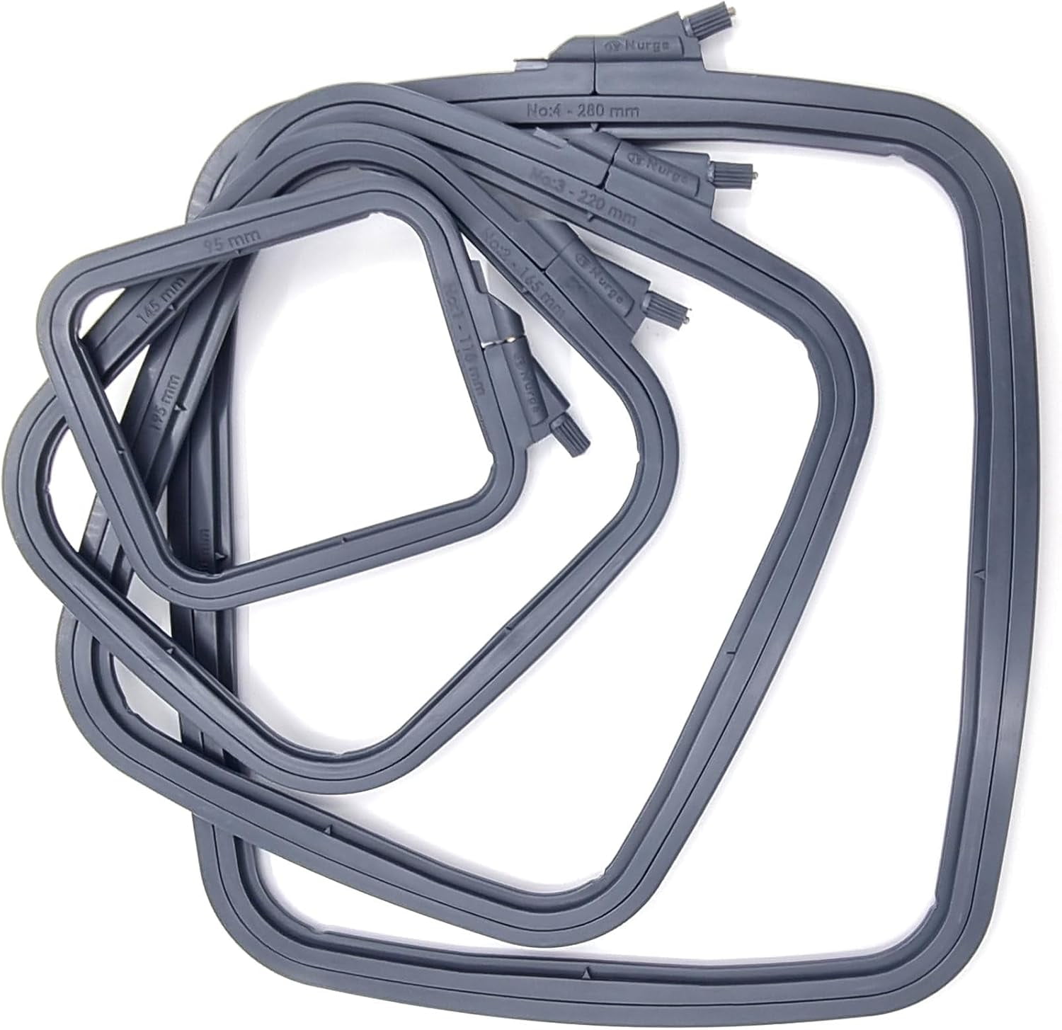 NURGE Anthracite 4 Pcs Set – Square Embroidery Hoops, ABS Plastic Embroidery Frames for Cross Stitch Hoops, Sewing Projects, Needlework, Embroidery Projects, DIY Crafts, Fabric Holders (Multi-Size)