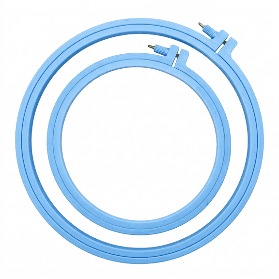 NURGE Blue 2 Pcs Set – Round Embroidery Hoops, ABS Plastic Embroidery Frames for Cross Stitch Hoops, Sewing Projects, Needlework, Embroidery Projects, DIY Crafts, Fabric Holders (Multi-Size)