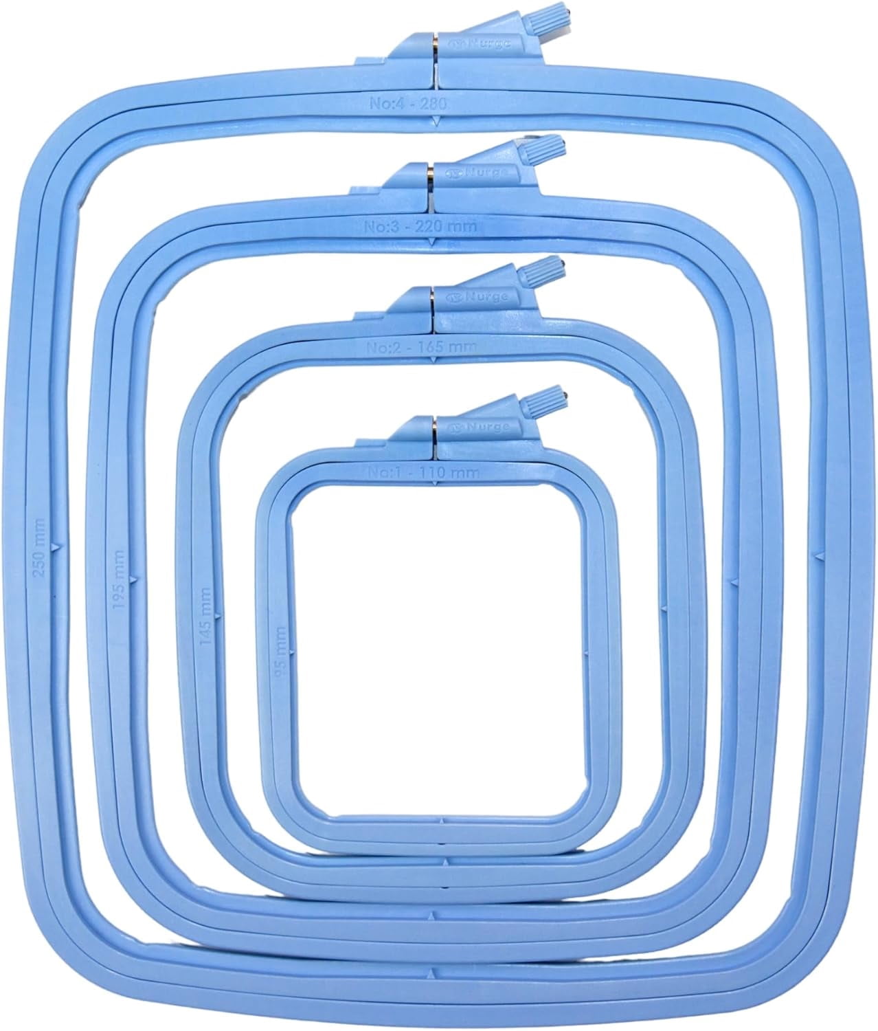 Nurge Blue Square Embroidery Hoops, 4 Pcs Set – ABS Plastic Frames for Cross Stitch, Sewing & Needlework, DIY Crafts (Multi-Size)