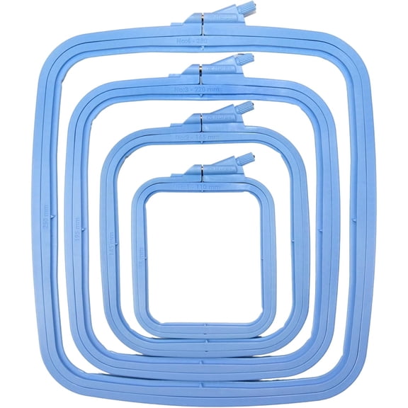 NURGE Blue 4 Pcs Set – Square Embroidery Hoops, ABS Plastic Embroidery Frames for Cross Stitch Hoops, Sewing Projects, Needlework, Embroidery Projects, DIY Crafts, Fabric Holders (Multi-Size)