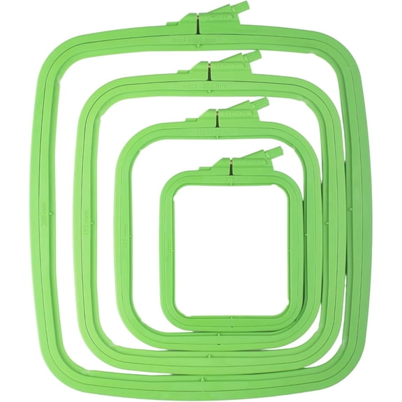 Nurge 4-Piece Square Cross Stitch Hoop Set, ABS Plastic, Multi-Size, Green