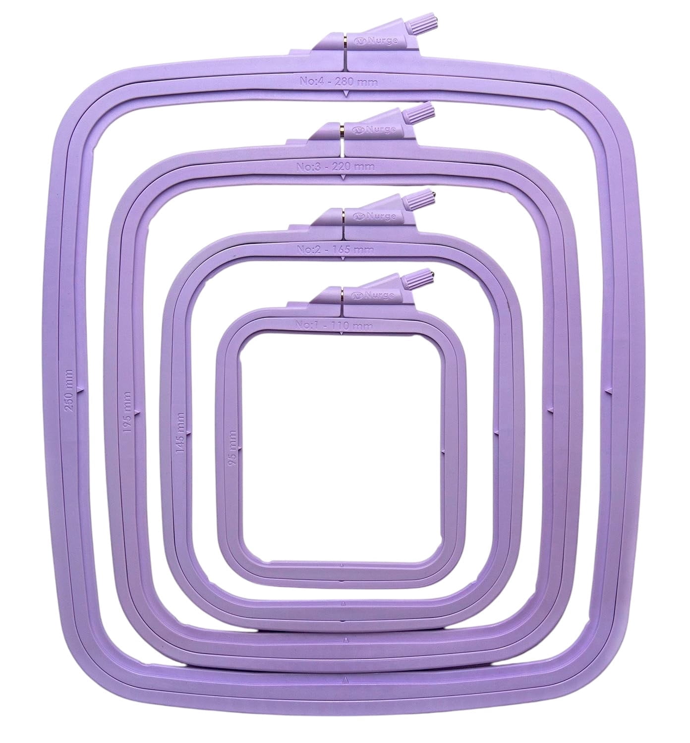 Nurge 4-Piece Square Embroidery Hoop Set, ABS Plastic, Multi-Size, Lilac