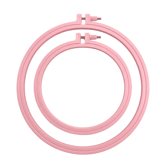 NURGE Pink 2 Pcs Set–Round Embroidery Hoops, ABS Plastic Embroidery Frames for Cross Stitch Hoops, Sewing Projects, Needlework, Embroidery Projects, DIY Crafts, Fabric Holders (Multi-