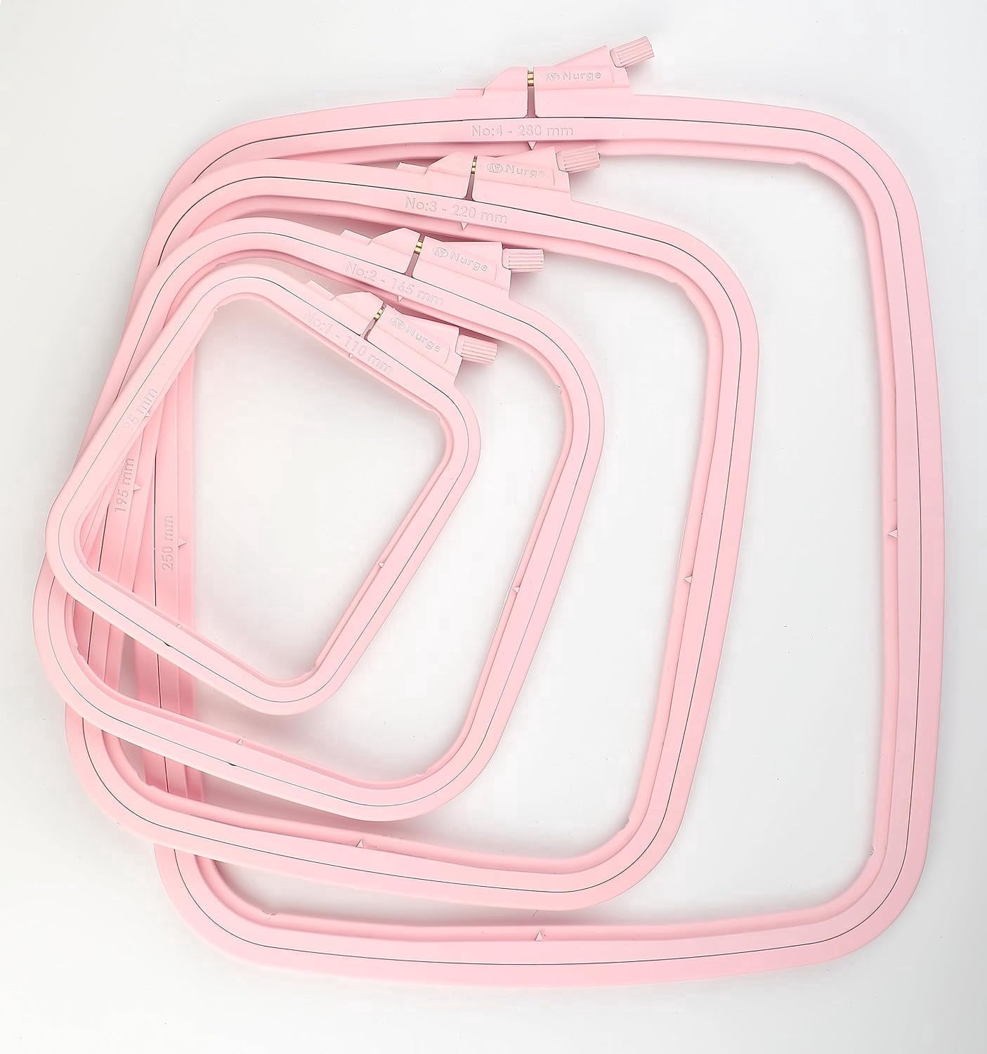 Nurge 4-Piece Square Embroidery Hoop Set, ABS Plastic, Multi-Size, Pink