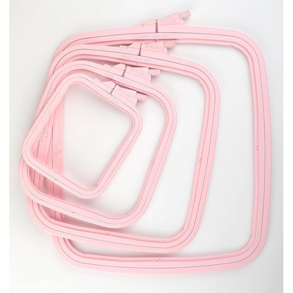 Nurge Pink 4-Piece Square Embroidery Hoop Set for Cross Stitch, ABS Plastic Frames (Multi-Size)