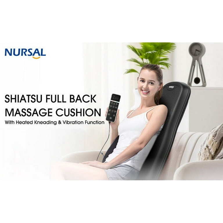 NURSAL Massage Cushion with Heat & Vibration, Deep Kneading, Pressing &  Rolling Back Massager Chair Pad - Upper-Lower Back, Waist, Hips, Pinpoint  Precise Spots for Home, Office & Car Use