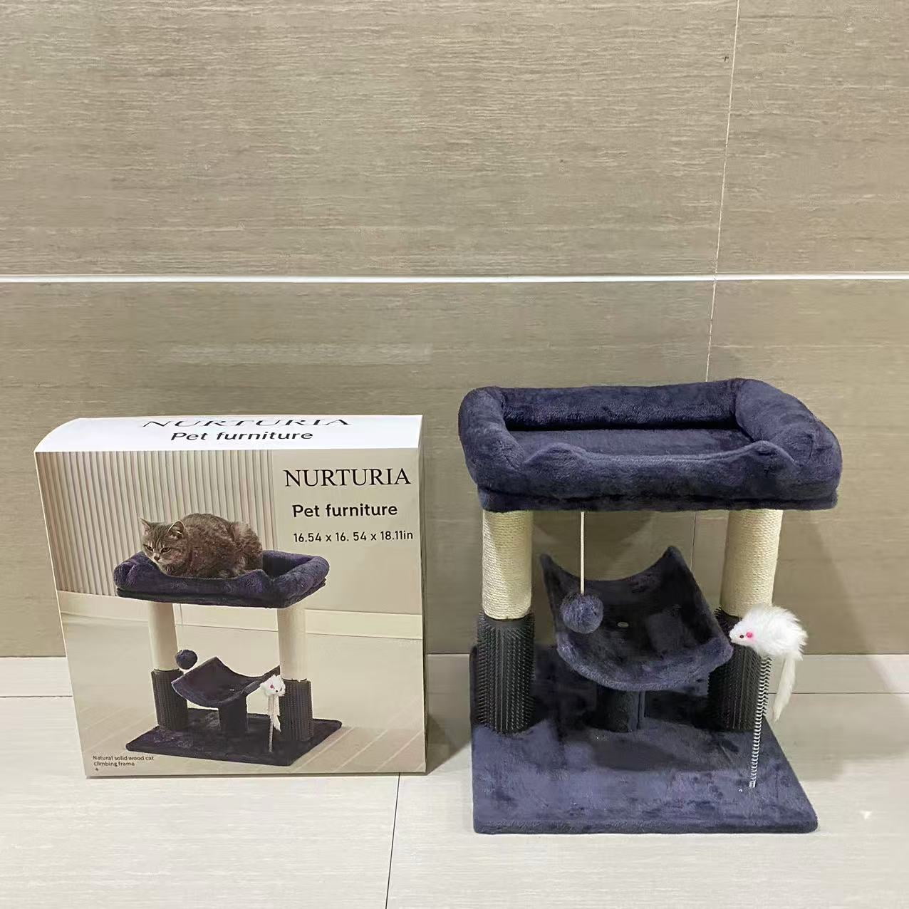 NURTURIA Pet furniture,Cat Tree Tower for Indoor Cats, Tall Cat Scratching Post with Large Bed for Maine Coon Big Cats, Sisal Cat Scratcher with Soft Perch & Hammock