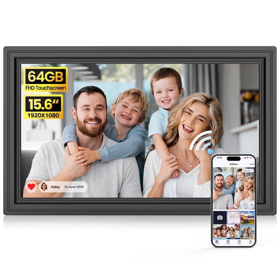 64GB Digital Picture Frame WiF, NUSICAN 15.6 Inch Large Electronic Photo Frames, 1920*1080 IPS FHD Touch Screen, Auto-rotate, Share Picture Video from Anywhere, Best Gift for Every Ones