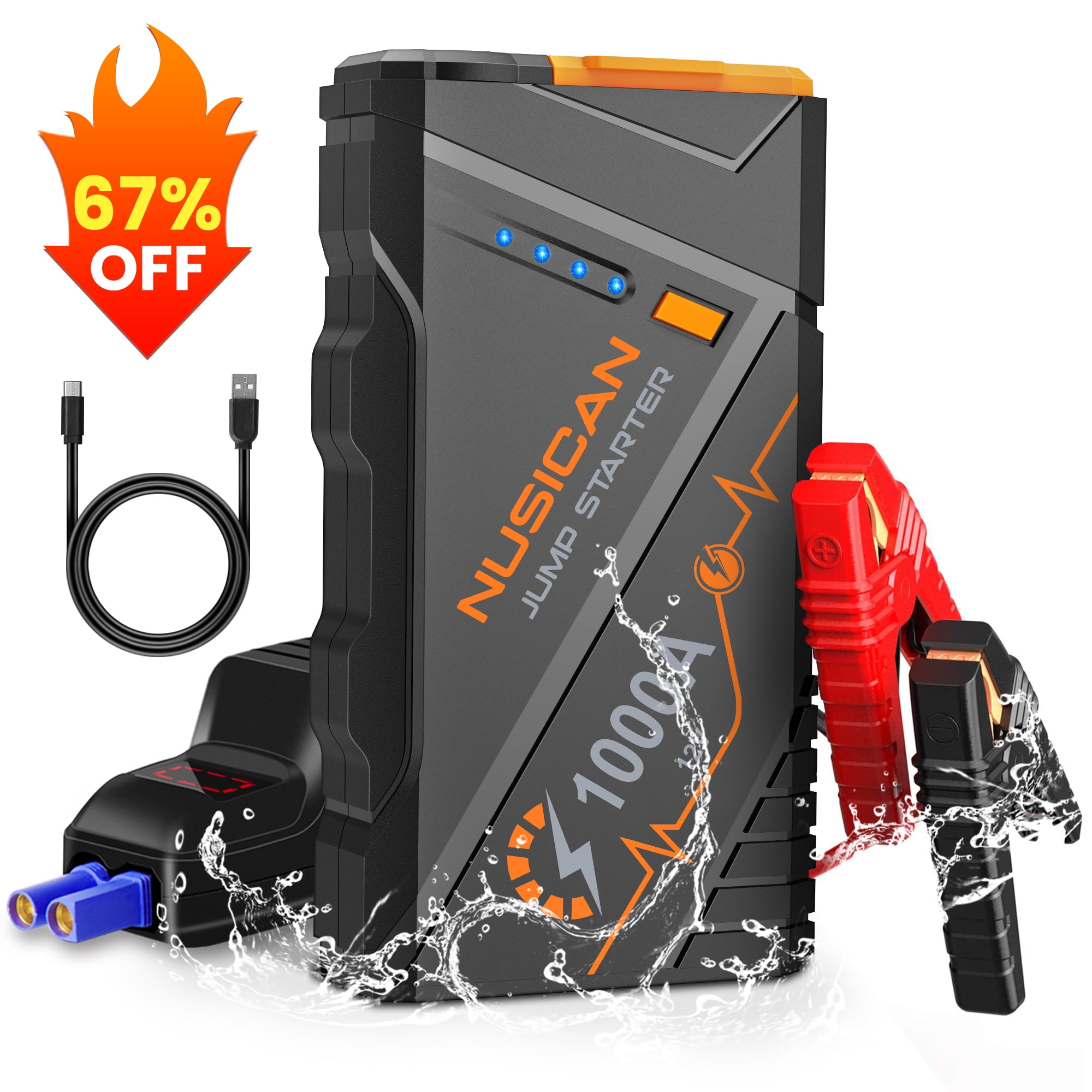 NUSICAN Car Battery Jump Starter, 1000A Peak 12V Auto Lithium Jump Starter,  Portable Car Battery Booster Power Pack for up 7L Gas or 5.5L Diesel  Engine, LED Flashlight & USB Quick Charge 
