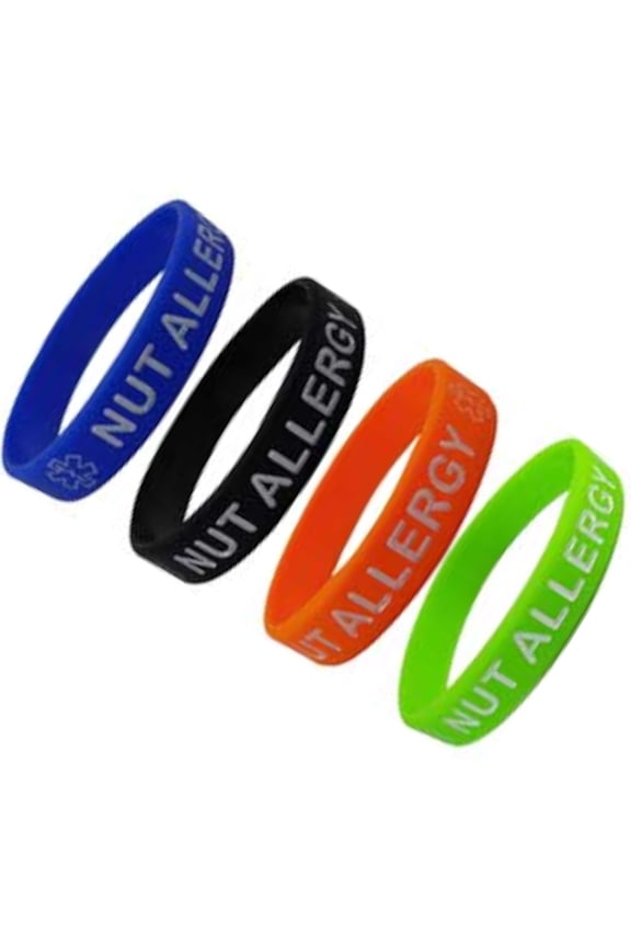 NUT ALLERGY Silicone Wristbands - 7 Inch Kids Size (4 Pack)