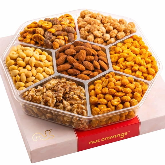 NUT CRAVINGS - Easter Mixed Nuts Gift Basket in Red Gold Classic Box (7 Assortments, 1 LB) Ramadan Gifts, Saint Patrick's Day Treats for Adults, Food Arrangement, Healthy Snack Care Package, Kosher
