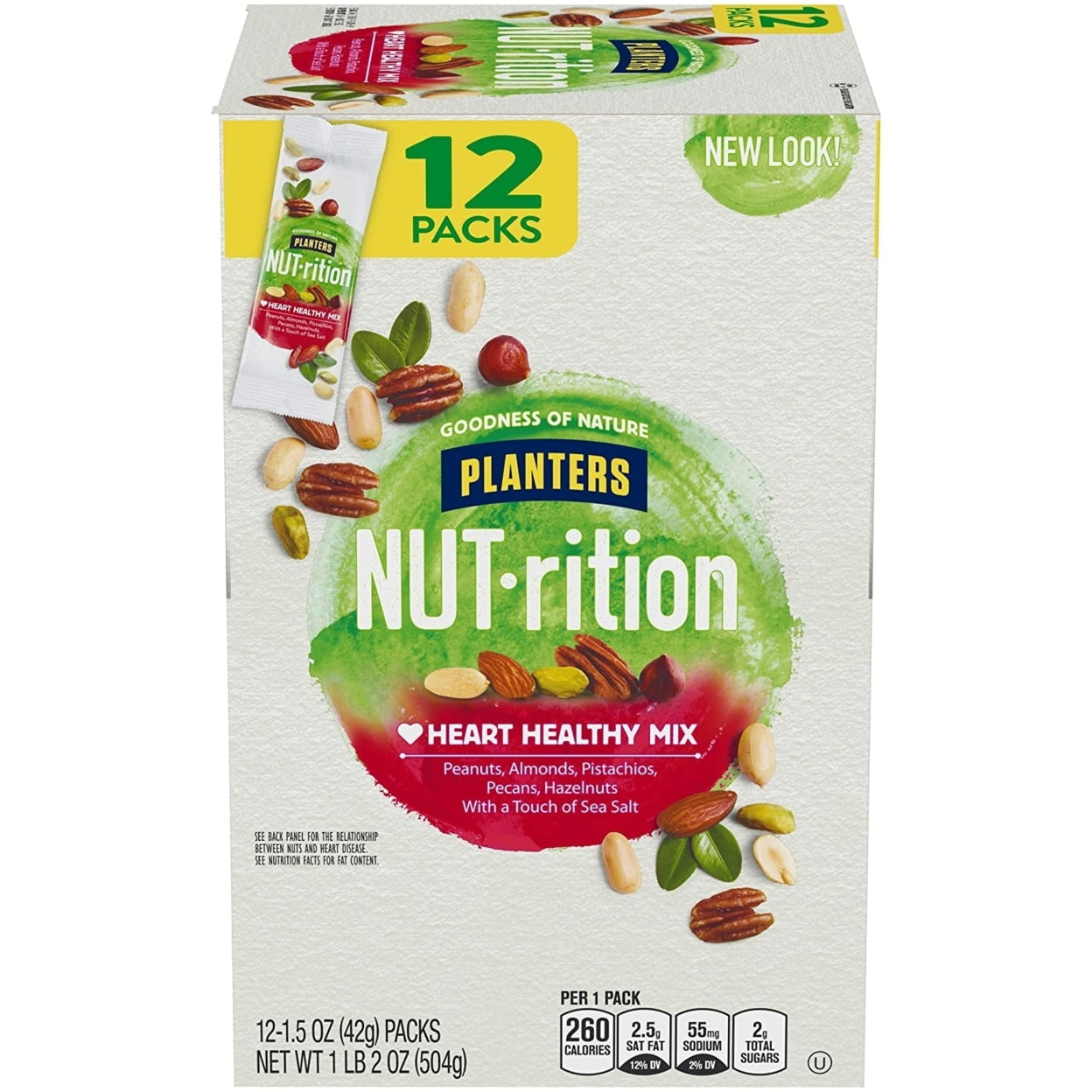 NUT-rition Heart Healthy Nut Mix with Peanuts, Almonds, Pistachios, Pecans, Hazelnuts & Sea Salt, 12 ct Box, 1.5 oz Packs