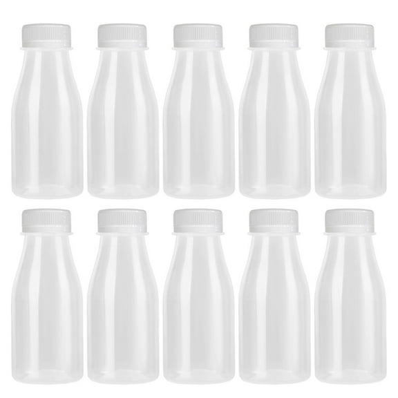 NUTEDOM 10pcs 200ml Clear Plastic Bottles with Caps for Juicing and Mini Fridge