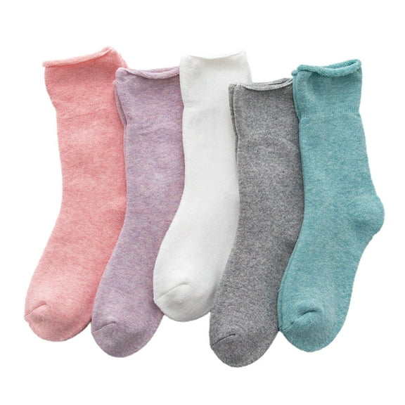 NUTEDOM 5 Pairs Cotton Crew Socks Winter Thick Stockings (Assorted Colors)