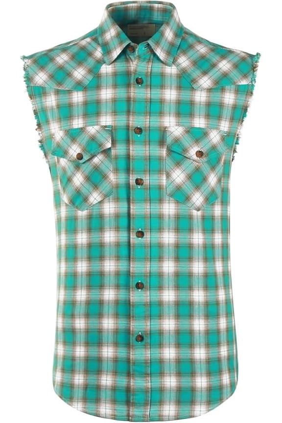 Men's Casual Flannel Plaid Shirt Sleeveless Cotton Plus Size Vest GREEN and White M