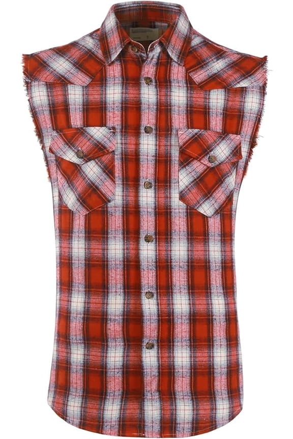 Men's Casual Flannel Plaid Shirt Sleeveless Cotton Plus Size Vest Red and White 3XL