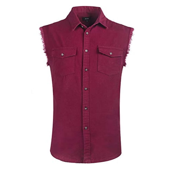NUTEXROL Men's Sleeveless Denim/Cotton Shirt Biker Vest 2 Front Pockets