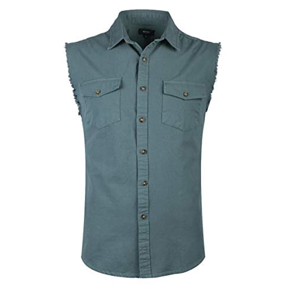 NUTEXROL Men's Sleeveless Denim/Cotton Shirt Biker Vest 2 Front Pockets