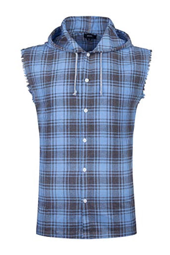 Mens Sleeveless Fannel Shirt Casual Cotton Plaid Vest Hoodies