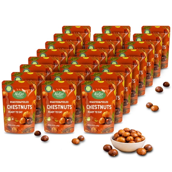 NUTJOI Roasted Chestnuts Cooked, Ready to Eat & Peeled Whole Chestnuts, Gluten-Free & Vegan Snack, 3.5 oz (Pack of 48)