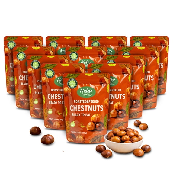 NUTJOI Roasted Chestnuts Ready to Eat, Peeled & Cooked Whole Chestnuts, Vegan & Gluten-Free Snack, 3.5 oz (Pack of 12)