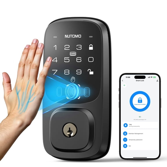 NUTOMO Palm Vein Smart Lock: Keyless Entry Door Locks Built-in WiFi Keypad Electronic Digital Deadbolt with APP Remote Control for Home Support Alexa/Rechargeable Battery/BHMA Grade 3/SP300/Black