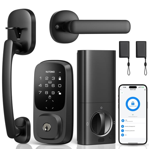 NUTOMO Palm Vein Smart Lock: Keyless Entry Door Locks with Handle Set Built-in WiFi Keypad Electronic Digital Deadbolt with APP Remote Control for Home Support Alexa/Rechargeable Battery/BHMA 3/Black