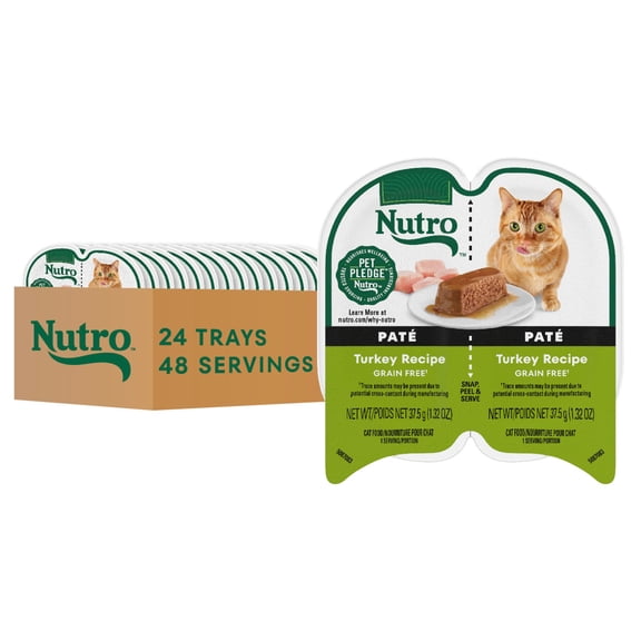 Nutro Perfect Portions Twin-Pack Tray Turkey Recipe Grain Free Natural Wet Cat Food Pate, 2.64 oz., Case of 24