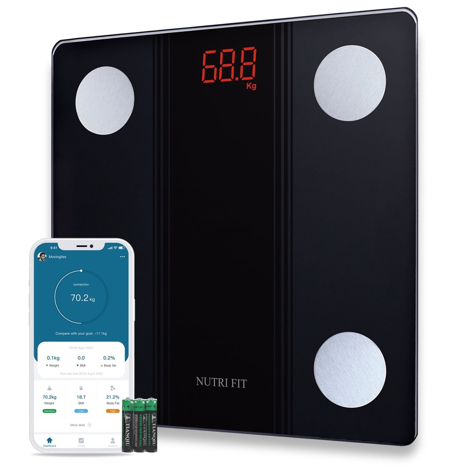 NUTRI FIT Extra-Wide/Ultra-Thick Digital Body Weight Bathroom Scale with 3  Inch Large Easy Read Backlit LCD Display Max Capacity 400lb Step-on