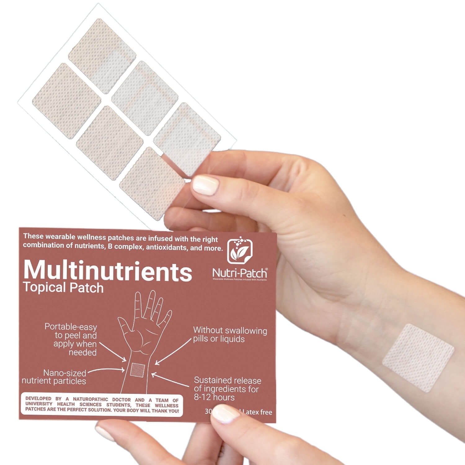 Nutri-Patch Multi-Nutrients Topical Patches Infused with D3,B Complex,Magnesium,Zinc, 30 Pack