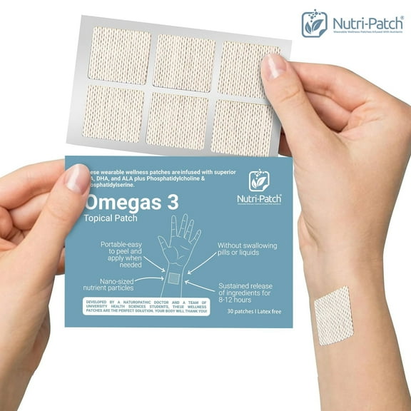 NUTRI-PATCH Omegas 3 Skin Patches with EPA, DHA, ALA, Phosphatidylcholine - Sustained Release (30 Ct)