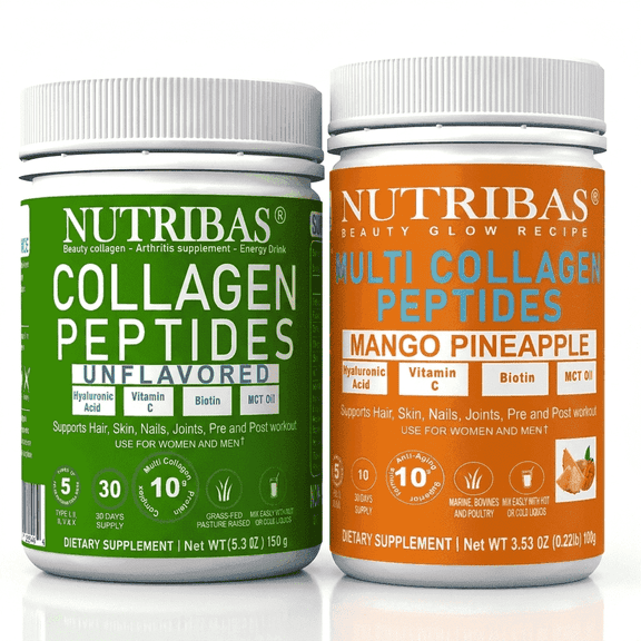 Nutribas Multi Collagen Peptides Powder, Protein Coffee Creamer, Mango + Unflavored, 8.8 oz