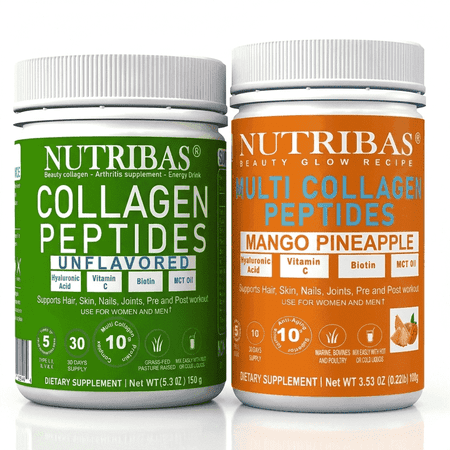 NUTRIBAS Multi Collagen Peptides Powder, Mango Pineapple and Unflavored, 25 Servings