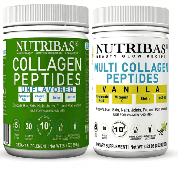NUTRIBAS Multi Collagen Peptides Powder, Vanilla and Unflavored, 25 Servings