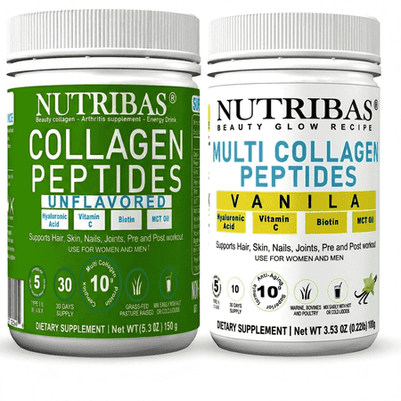 VITALITY FIT Collagen Powder, Protein Coffee Creamer, with MCT Oil, Hair Skin Nails Supplement, Vanilla + Unflavored Variety Pack