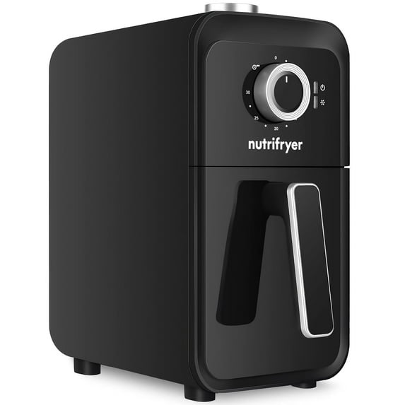 NUTRIFRYER 4QT Air Fryer, 1400W Small Compact Airfryer with Non-Stick Basket, 50PCS Parchment Paper Liners, Recipe Instructions_Black