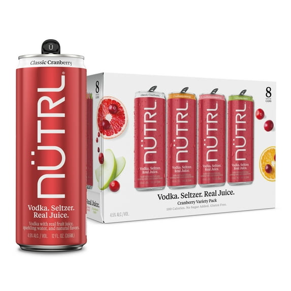 NUTRL Vodka Hard Seltzer, Cranberry Variety 8 pack, 12 fl oz Aluminum Cans, 4.5% ABV, Gluten Free