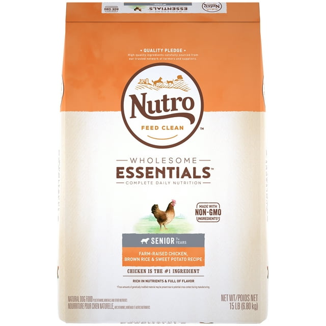 NUTRO WHOLESOME ESSENTIALS Senior Natural Dry Dog Food, Farm-Raised Chicken, Brown Rice & Sweet Potato Recipe, 15 lb. Bag