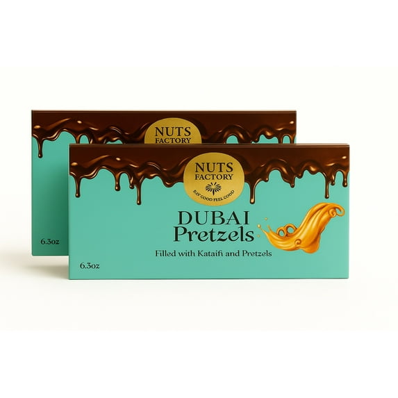 Nuts Factory Dubai Chocolate Pretzel Bars. Ranked #1 Dubai Chocolate Bar in the World (2 Premium Packs)