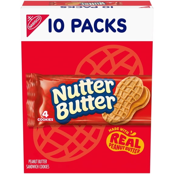 NUTTER BUTTER Peanut Butter Sandwich Cookies, 10 Snack Packs (4 Cookies Per Pack)