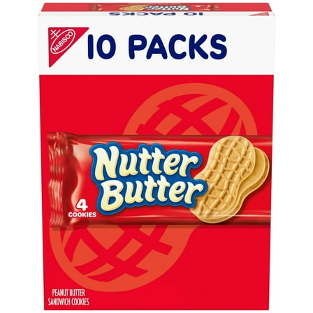 NUTTER BUTTER Peanut Butter Sandwich Cookies, 10 Snack Packs (4 Cookies Per Pack)
